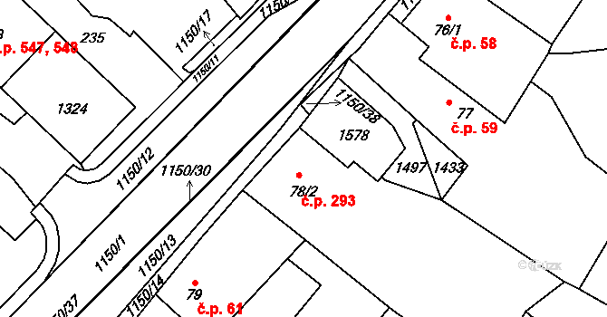 Kdyně 293 na parcele st. 78/2 v KÚ Kdyně, Katastrální mapa