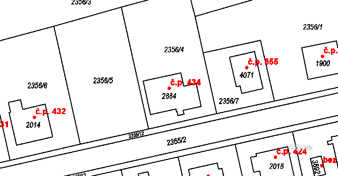 Týnské Předměstí 434, Domažlice na parcele st. 2884 v KÚ Domažlice, Katastrální mapa