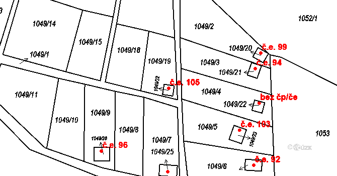 Bludovice 105, Havířov na parcele st. 1049/32 v KÚ Bludovice, Katastrální mapa