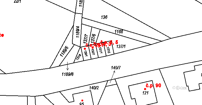 Řehořov 6, Kamenice na parcele st. 131/1 v KÚ Řehořov, Katastrální mapa