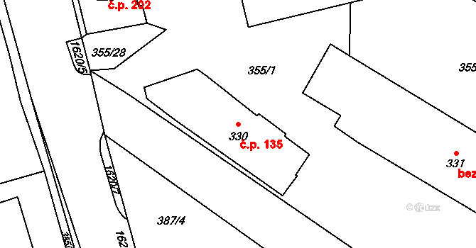 Opatovice nad Labem 135 na parcele st. 330 v KÚ Opatovice nad Labem, Katastrální mapa