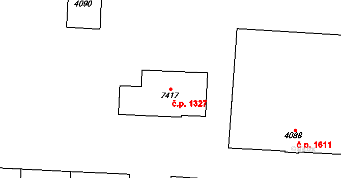Zelené Předměstí 1327, Pardubice na parcele st. 7417 v KÚ Pardubice, Katastrální mapa