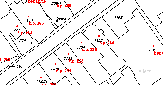 Jedovnice 226 na parcele st. 1134 v KÚ Jedovnice, Katastrální mapa