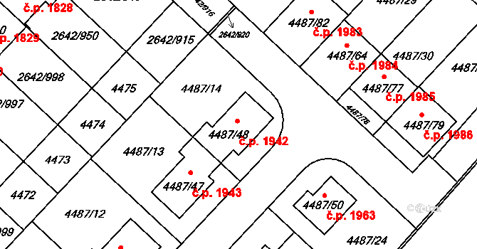 Kuřim 1942 na parcele st. 4487/48 v KÚ Kuřim, Katastrální mapa