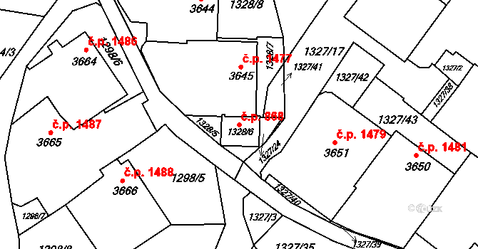 Rumburk 1 868, Rumburk na parcele st. 1328/6 v KÚ Rumburk, Katastrální mapa