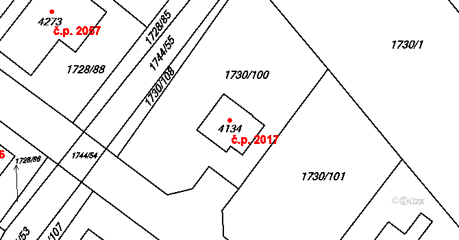 Čáslav-Nové Město 2017, Čáslav na parcele st. 4134 v KÚ Čáslav, Katastrální mapa