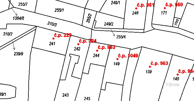 Mohelnice 953,1049 na parcele st. 149 v KÚ Mohelnice, Katastrální mapa