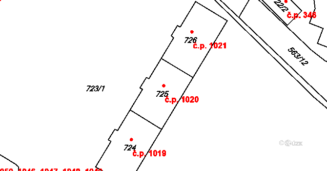 Kopřivnice 1020 na parcele st. 725 v KÚ Kopřivnice, Katastrální mapa