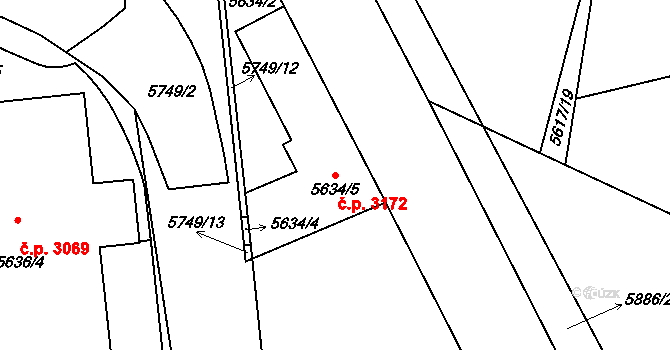 Tábor 3172 na parcele st. 5634/5 v KÚ Tábor, Katastrální mapa
