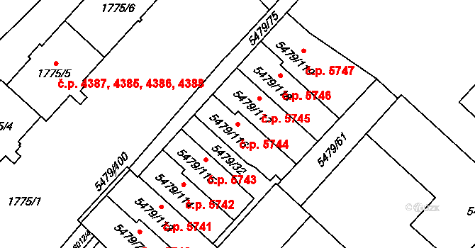 Jihlava 5744 na parcele st. 5479/116 v KÚ Jihlava, Katastrální mapa