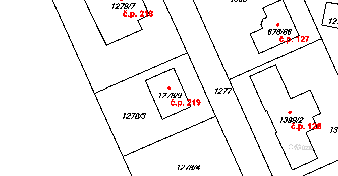 Sedlešovice 219, Nový Šaldorf-Sedlešovice na parcele st. 1278/9 v KÚ Sedlešovice, Katastrální mapa
