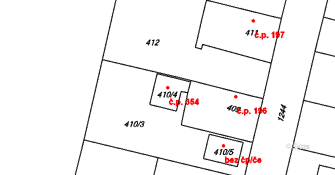 Hustopeče nad Bečvou 354 na parcele st. 410/4 v KÚ Hustopeče nad Bečvou, Katastrální mapa