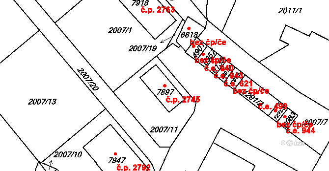 Cheb 2745 na parcele st. 7897 v KÚ Cheb, Katastrální mapa