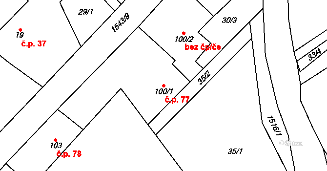 Čížkov 77 na parcele st. 100/1 v KÚ Čížkov u Blovic, Katastrální mapa