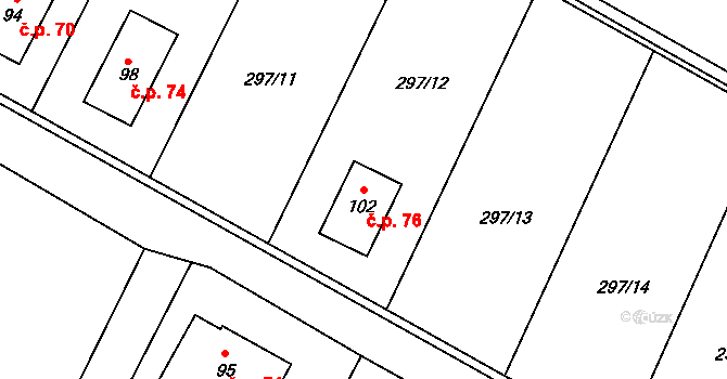 Drválovice 76, Vanovice na parcele st. 102 v KÚ Drválovice, Katastrální mapa
