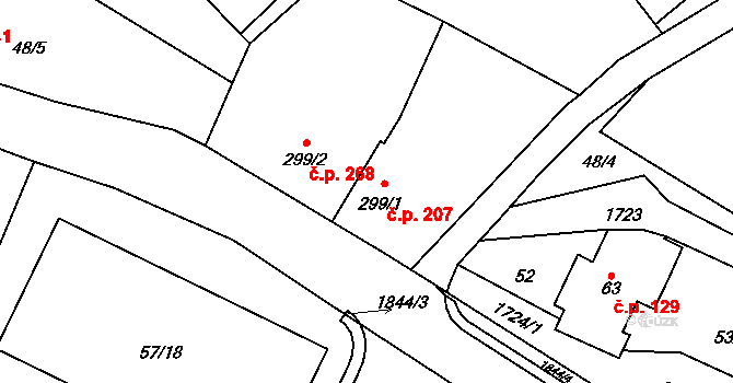 Pěčín 207,268 na parcele st. 299/1 v KÚ Pěčín u Rychnova nad Kněžnou, Katastrální mapa
