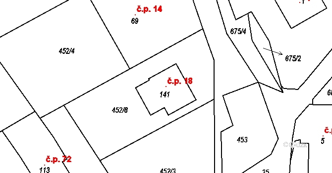 Rovné 18, Bystřice nad Pernštejnem na parcele st. 141 v KÚ Rovné, Katastrální mapa