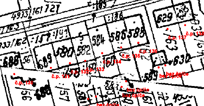 Pasohlávky 134 na parcele st. 584 v KÚ Pasohlávky, Katastrální mapa