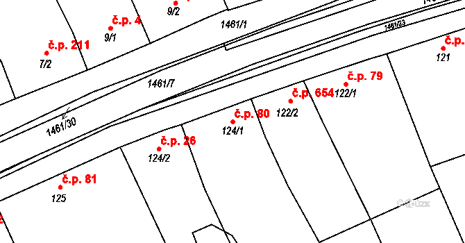 Kvasice 80 na parcele st. 124/1 v KÚ Kvasice, Katastrální mapa