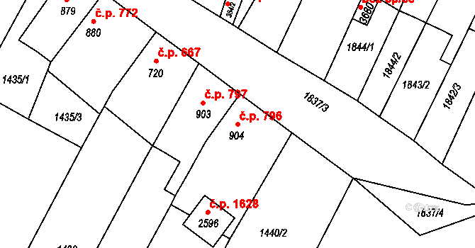 Bystřice pod Hostýnem 796 na parcele st. 904 v KÚ Bystřice pod Hostýnem, Katastrální mapa
