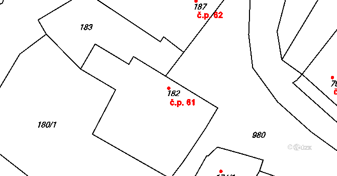 Popice 61, Znojmo na parcele st. 182 v KÚ Popice u Znojma, Katastrální mapa