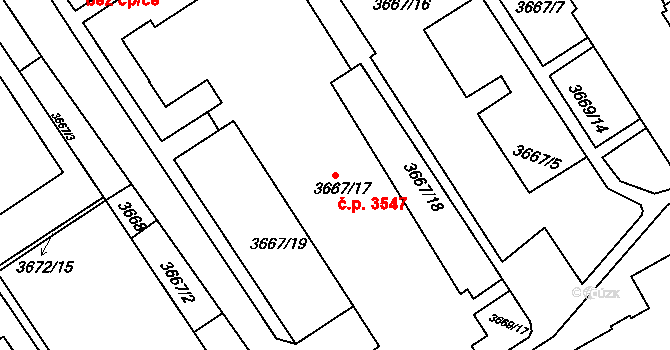 Znojmo 3547 na parcele st. 3667/17 v KÚ Znojmo-město, Katastrální mapa