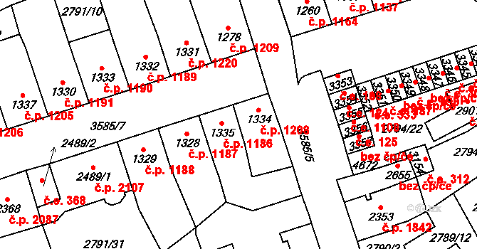 Aš 1208 na parcele st. 1334 v KÚ Aš, Katastrální mapa