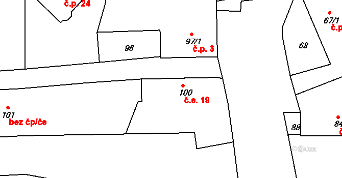 Všenice 19 na parcele st. 100 v KÚ Všenice, Katastrální mapa