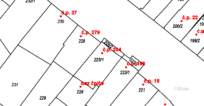 Starý Poddvorov 204 na parcele st. 225/1 v KÚ Starý Poddvorov, Katastrální mapa