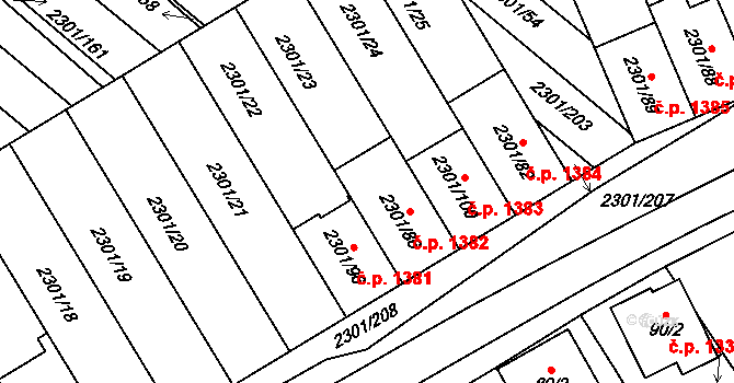 Dubňany 1382 na parcele st. 2301/86 v KÚ Dubňany, Katastrální mapa