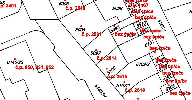 Kladno 2614 na parcele st. 5097 v KÚ Kladno, Katastrální mapa