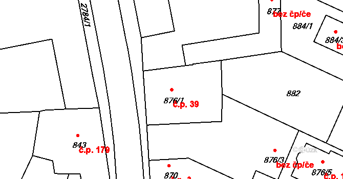 Dačice V 39, Dačice na parcele st. 876/1 v KÚ Dačice, Katastrální mapa