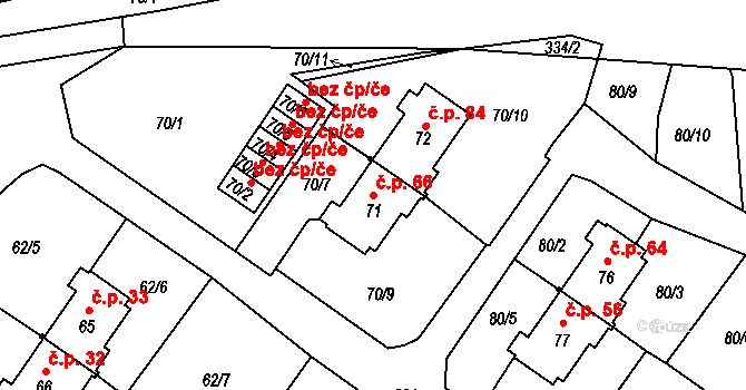 Dasnice 66 na parcele st. 71 v KÚ Dasnice, Katastrální mapa