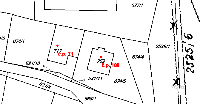 Písek 188 na parcele st. 759 v KÚ Písek u Jablunkova, Katastrální mapa