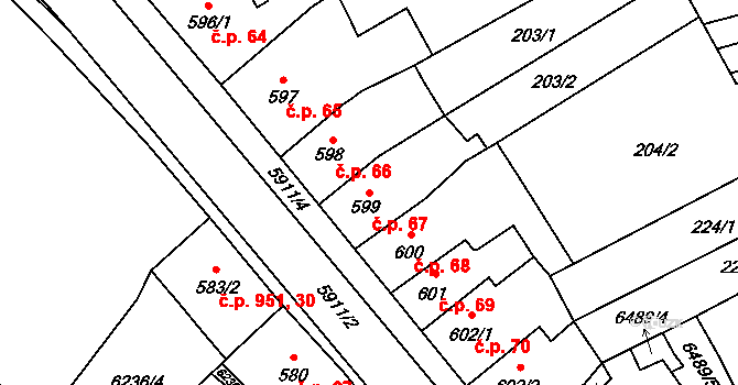 Horní Předměstí 67, Polička na parcele st. 599 v KÚ Polička, Katastrální mapa