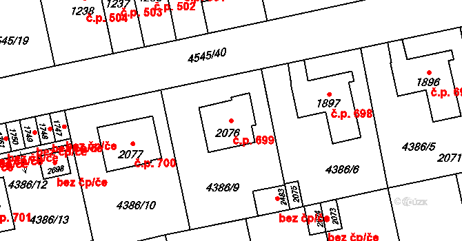 Horní Předměstí 699, Polička na parcele st. 2076 v KÚ Polička, Katastrální mapa