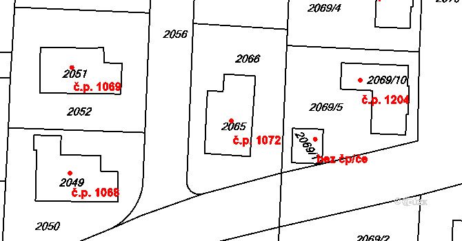 Hulín 1072 na parcele st. 2065 v KÚ Hulín, Katastrální mapa