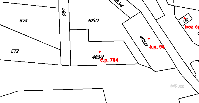 Velká Bystřice 784 na parcele st. 463/2 v KÚ Velká Bystřice, Katastrální mapa