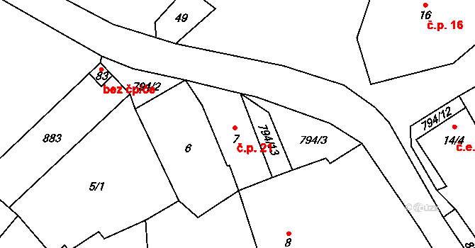 Řepčice 21, Třebušín na parcele st. 7 v KÚ Řepčice, Katastrální mapa