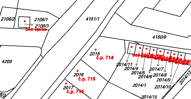 Roudnice nad Labem 714 na parcele st. 2015 v KÚ Roudnice nad Labem, Katastrální mapa