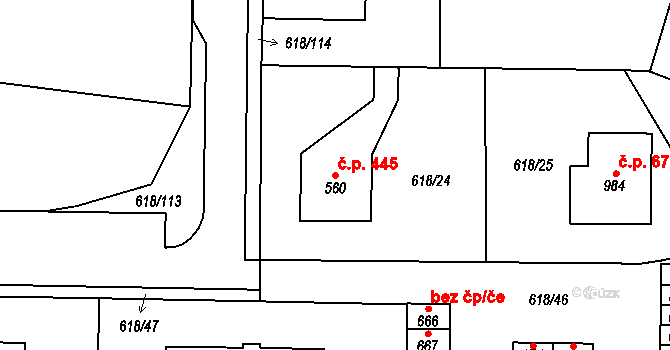 Sobotka 445 na parcele st. 560 v KÚ Sobotka, Katastrální mapa