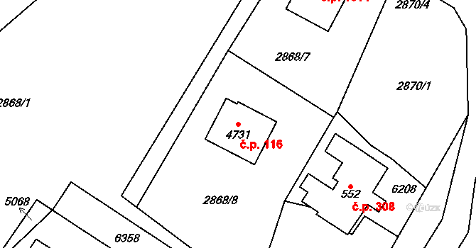 Rožnov pod Radhoštěm 116 na parcele st. 4731 v KÚ Rožnov pod Radhoštěm, Katastrální mapa