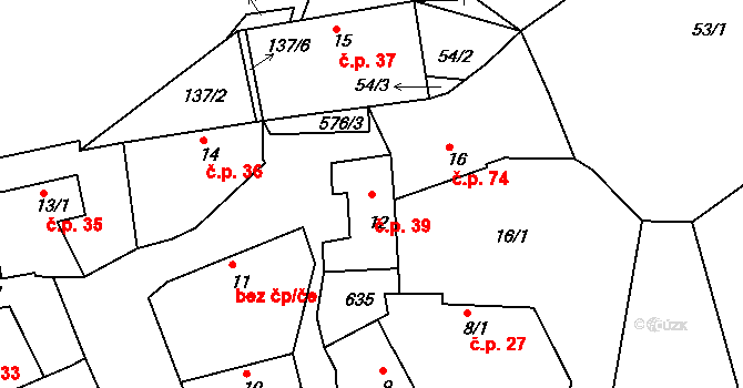 Bubovice 39, Volenice na parcele st. 12 v KÚ Bubovice u Březnice, Katastrální mapa
