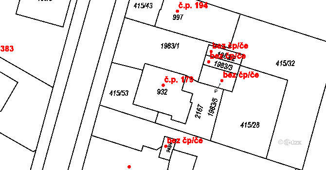 Holínské Předměstí 179, Jičín na parcele st. 932 v KÚ Jičín, Katastrální mapa