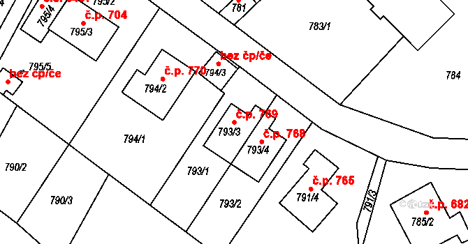 Bukov 769, Ústí nad Labem na parcele st. 793/3 v KÚ Bukov, Katastrální mapa