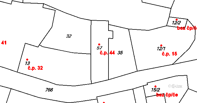 Mužetice 44, Sedlice na parcele st. 57 v KÚ Mužetice, Katastrální mapa
