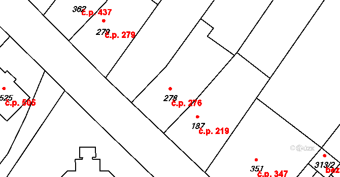 Okříšky 276 na parcele st. 278 v KÚ Okříšky, Katastrální mapa