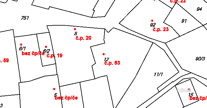 Šemíkovice 63, Rouchovany na parcele st. 12 v KÚ Šemíkovice, Katastrální mapa