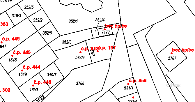 Chrudim III 197, Chrudim na parcele st. 532/3 v KÚ Chrudim, Katastrální mapa