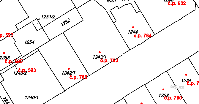 Veveří 763, Brno na parcele st. 1243/1 v KÚ Veveří, Katastrální mapa